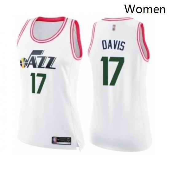 Womens Utah Jazz 17 Ed Davis Swingman White Pink Fashion Basketball Jersey